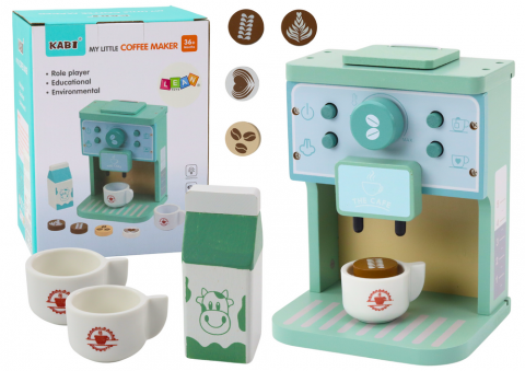 Jucarii Copii - Set de cafetiere din lemn, electrocasnice, cești, lapte