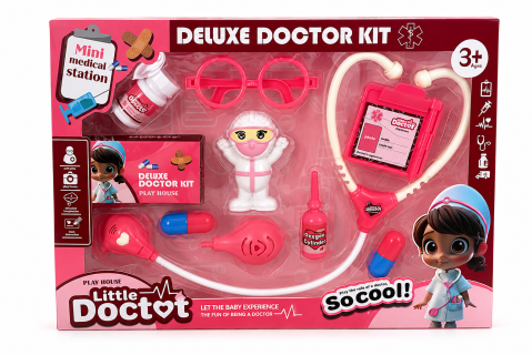 Seturi de doctor - Set de doctor Little Doctor Deluxe roz cu accesorii medicale, stetoscop si ochelari, joc de rol pentru copii 3+ ani