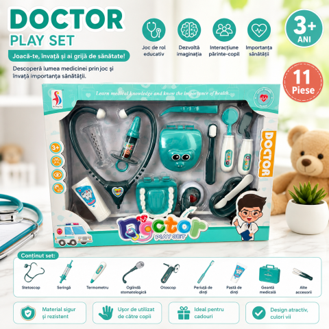 Set de doctor stomatolog Doctor Play Set cu accesorii medicale, joc educativ pentru copii 3+ ani [1]