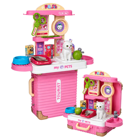 Set Veterinar LEAN Toys in Troler, Kit Ingrijire Pisicuta cu Accesorii Medicale, Roz, 3 ani+ [1]
