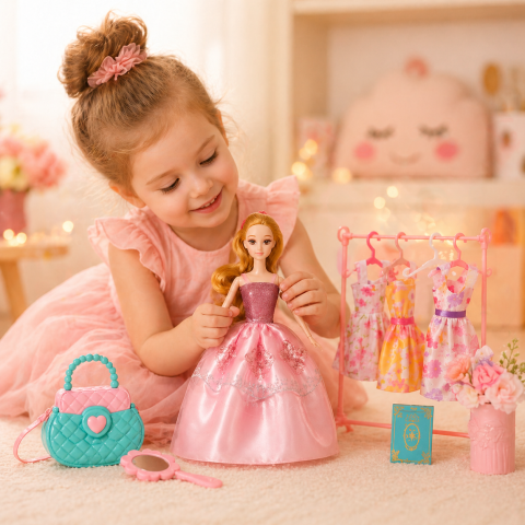 Set de joaca cu papusa 29 cm si accesorii, ROZ, 3 ani+ [1]
