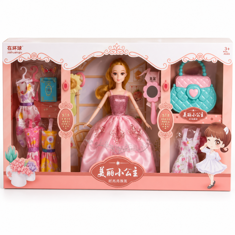 Papusi - Set de joaca cu papusa 29 cm si accesorii, ROZ, 3 ani+