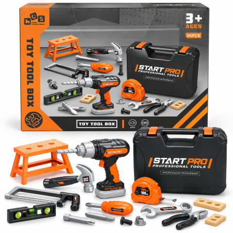 Set de unelte de jucarie START PRO cu valiza si bormasina electrica, 26 piese, 3 ani+ [1]