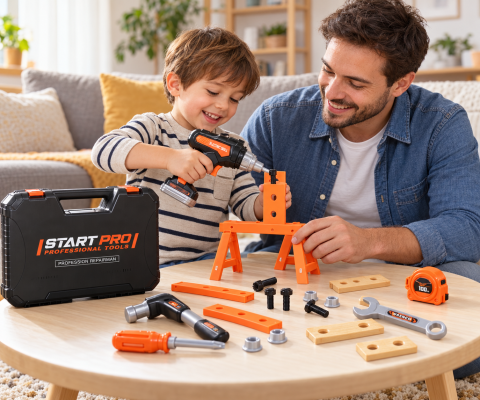 Ateliere si bancuri de lucru - Set de unelte de jucarie START PRO cu valiza si bormasina electrica, 26 piese, 3 ani+