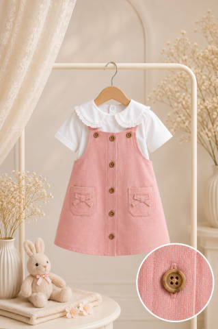 Set din 2 piese pentru fetite Bomlo - tricou alb si rochita roz [1]