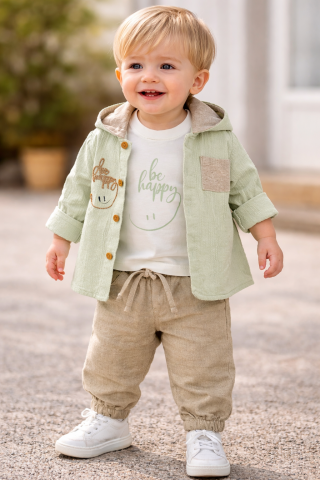 Compleuri baieti - Set din 3 piese pentru baieti tricou camasa cu gluga si pantaloni