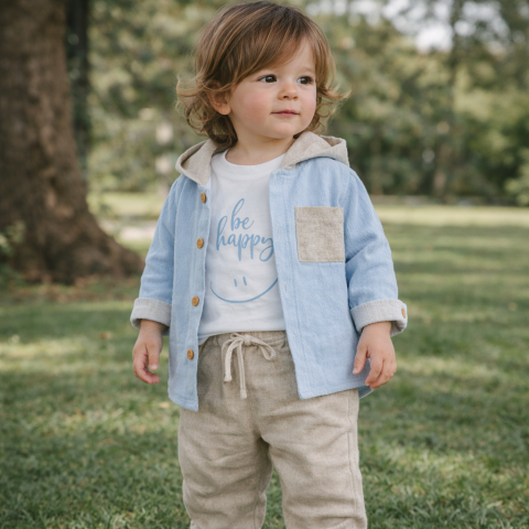 Compleuri baieti - Set 3 piese baieti tricou camasa si pantaloni albastru