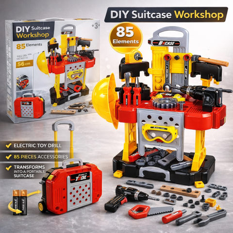 Ateliere si unelte - Set DIY atelier valiza 3in1 cu baterii 85 elemente 56cm