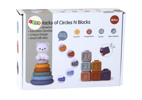 Set blocuri educative și piramidă cu ursuleț – Jucărie moale 6 luni+ [3]