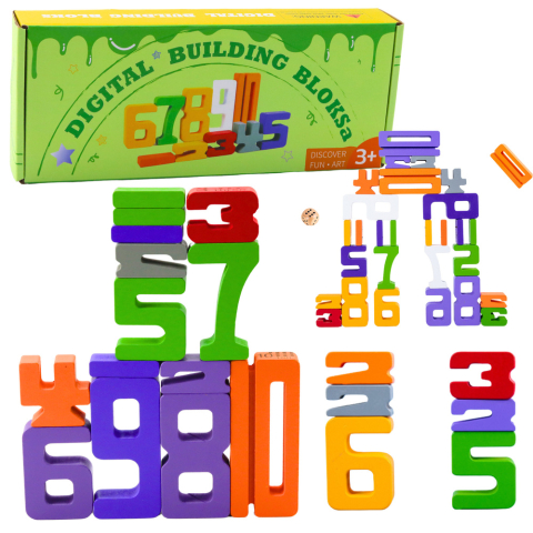 Jucarii Copii - Set Educativ din Lemn cu Cifre pentru Invatat Matematica, 28 Piese + 2 Zaruri