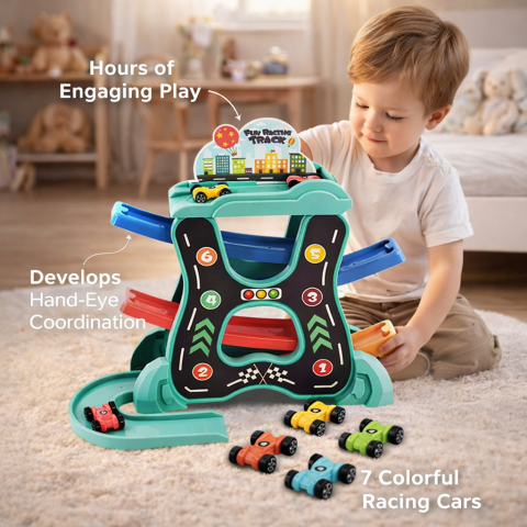 Masinute - Set educativ pista masini cu tobogan trei niveluri