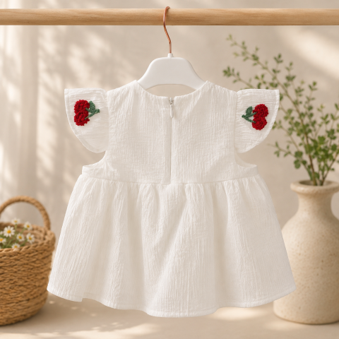 Set elegant 2 piese fetite cu tunica vaporoasa si fusta rosie [1]
