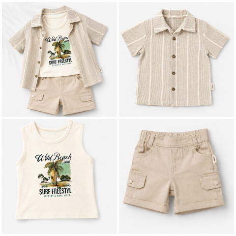 Set elegant baieti Confort Baby camasa cu maiou si bermude crem [1]