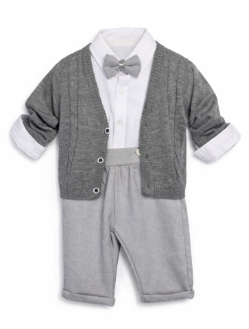 Set elegant baieti body camasa papion bluza si pantaloni gri Concept [2]