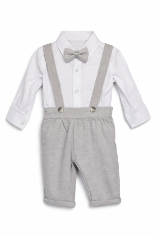 Set elegant baieti body camasa papion bluza si pantaloni gri Concept [1]