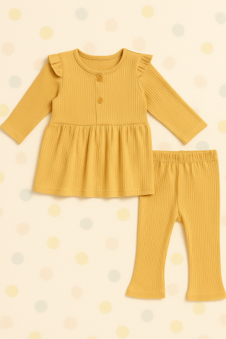 Set Fetite Rib Mustar Bluza Volanase Pantaloni Elastici [1]