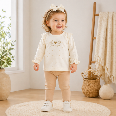 Seturi diverse - Set fetite Sweet angel cu bluzita pantaloni si bentita