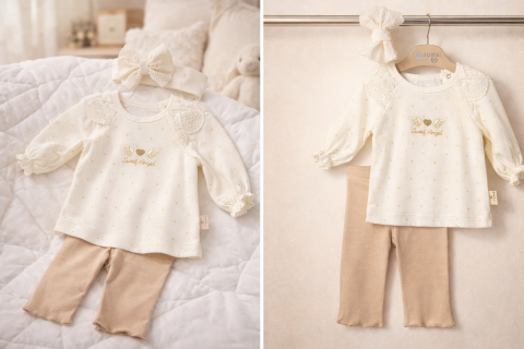 Set fetite Sweet angel cu bluzita pantaloni si bentita [3]