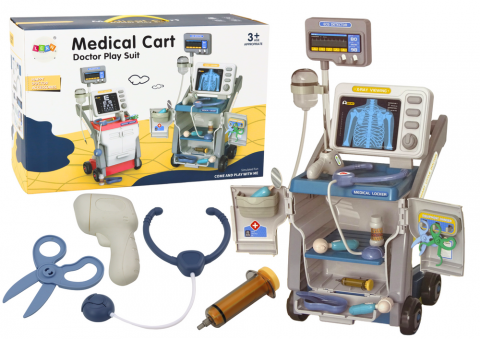 Set mic doctor cu carucior medical raze X ECG lumini albastru 16 piese [1]