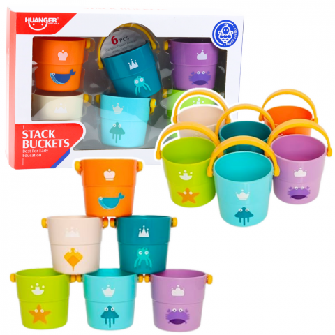 Jucarii de baie - Set găleată de baie cu găuri colorate, 6 bucăți