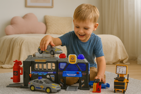 Jucarii Copii - garaj-politist-extensibil-valiza-lumini-sunete-Bebelul