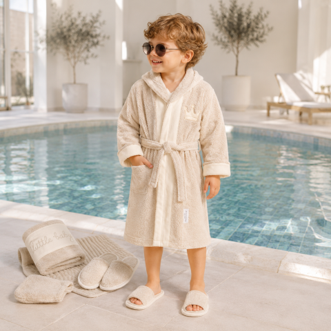 Halate de baie - Set halat copii 5 piese bumbac absorbant 100% Leylek crem 3 ani
