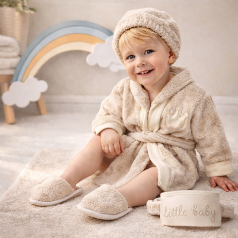 Set halat copii 5 piese bumbac absorbant crem [1]