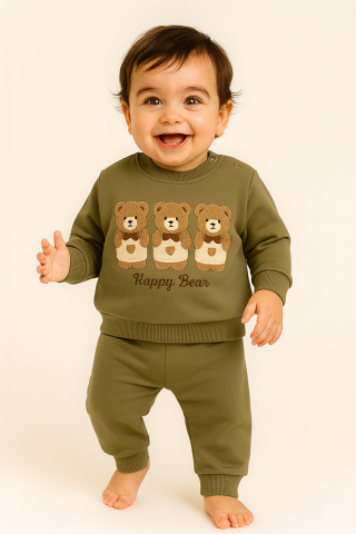 Set hanorac și pantaloni - Set hanorac cu trei ursuleti si pantaloni bebelus