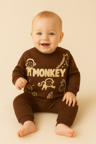 Set hanorac si pantaloni bebelusi din bumbac MARO – Monkey [1]