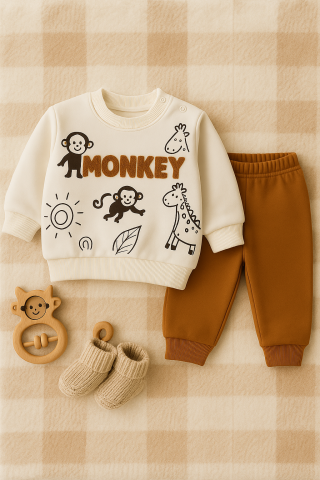Set hanorac si pantaloni bebelusi din bumbac ALB – Monkey Imbracaminte, incaltaminte - Set hanorac si pantaloni bebelusi din bumbac ALB – Monkey
