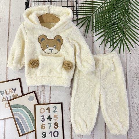 Set pufos hanorac si pantaloni Welsoft White [1]