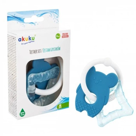 Jucarii Copii - Set jucarii dentitie Akuku din silicon Mouse/Square Albastru
