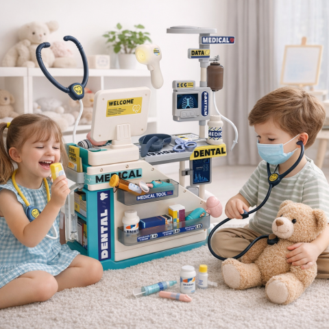 Jucarii Copii - Set medical dentist farmacist cu masa lumini sunete accesorii 51 piese