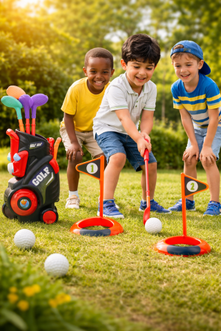 Jucarii Copii - set-mini-golf-copii-carucior-roti-transport-Bebelul