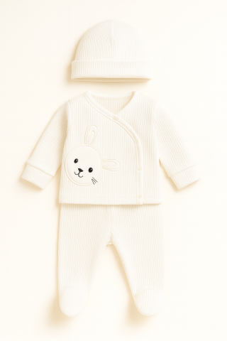 Set Nana 3 piese bebelusi – bluza, pantaloni si caciulita din bumbac, Alb [1]