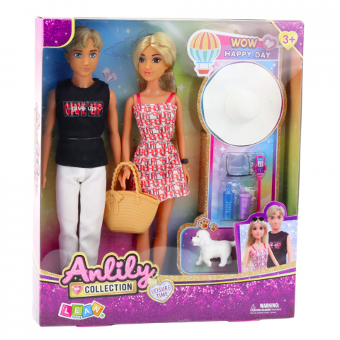 Set 2 papusi Anlily, fata si baiat 30 cm, cu catelus si accesorii pentru plimbare, 3 ani+ [5]