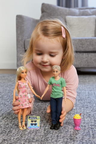 Jucarii Copii - Set papusi Anlily Fata si Baiat cu ochelari geanta accesorii si tinute moderne