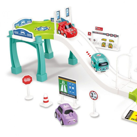 Set Parcare auto cu pista si 3 masinute incluse, garaj pe 3 niveluri pentru copii [2]