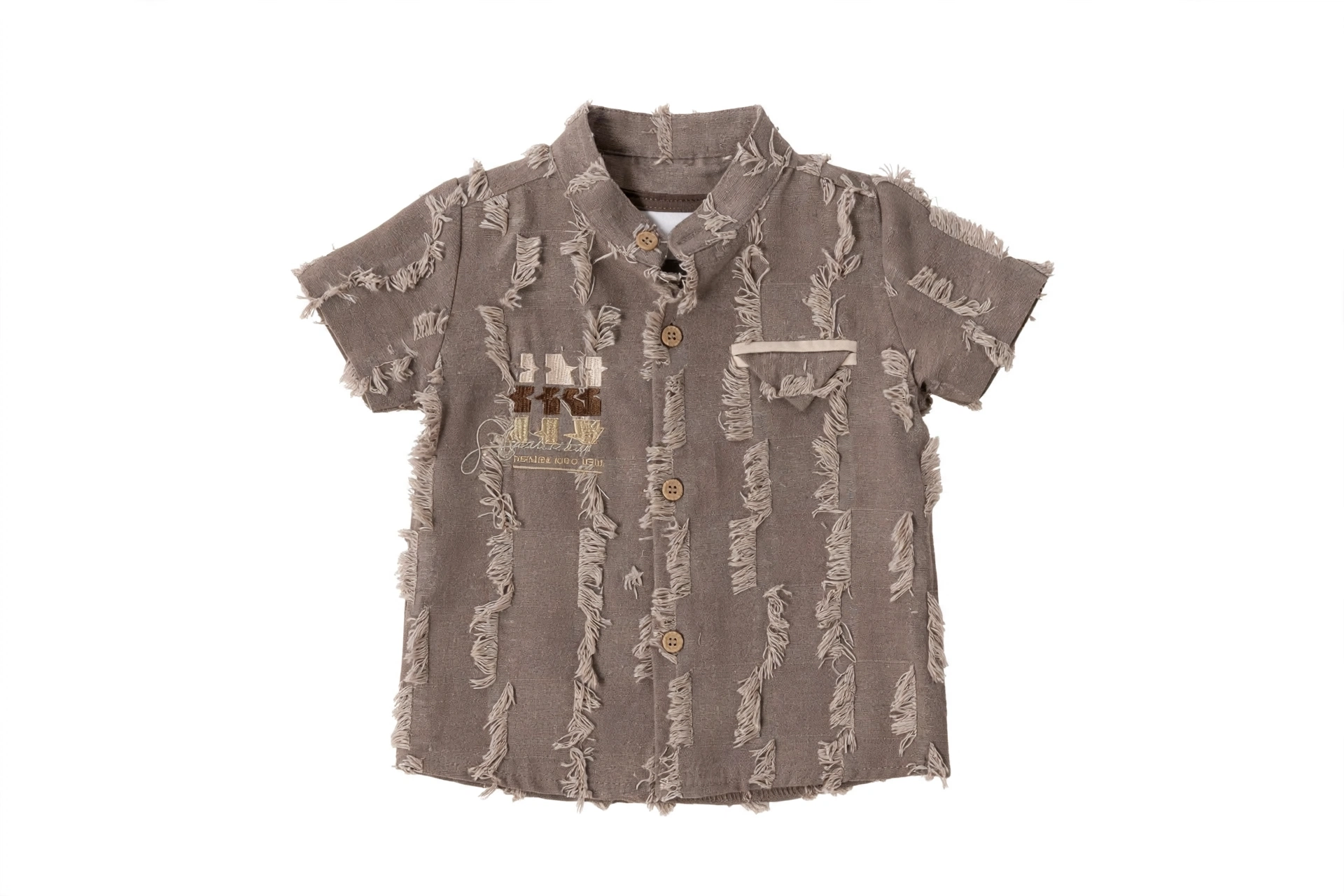 Set pentru copii 3 piese CONCEPT cu camasa texturata, tricou si pantaloni scurti bej, 6-24 luni [3]