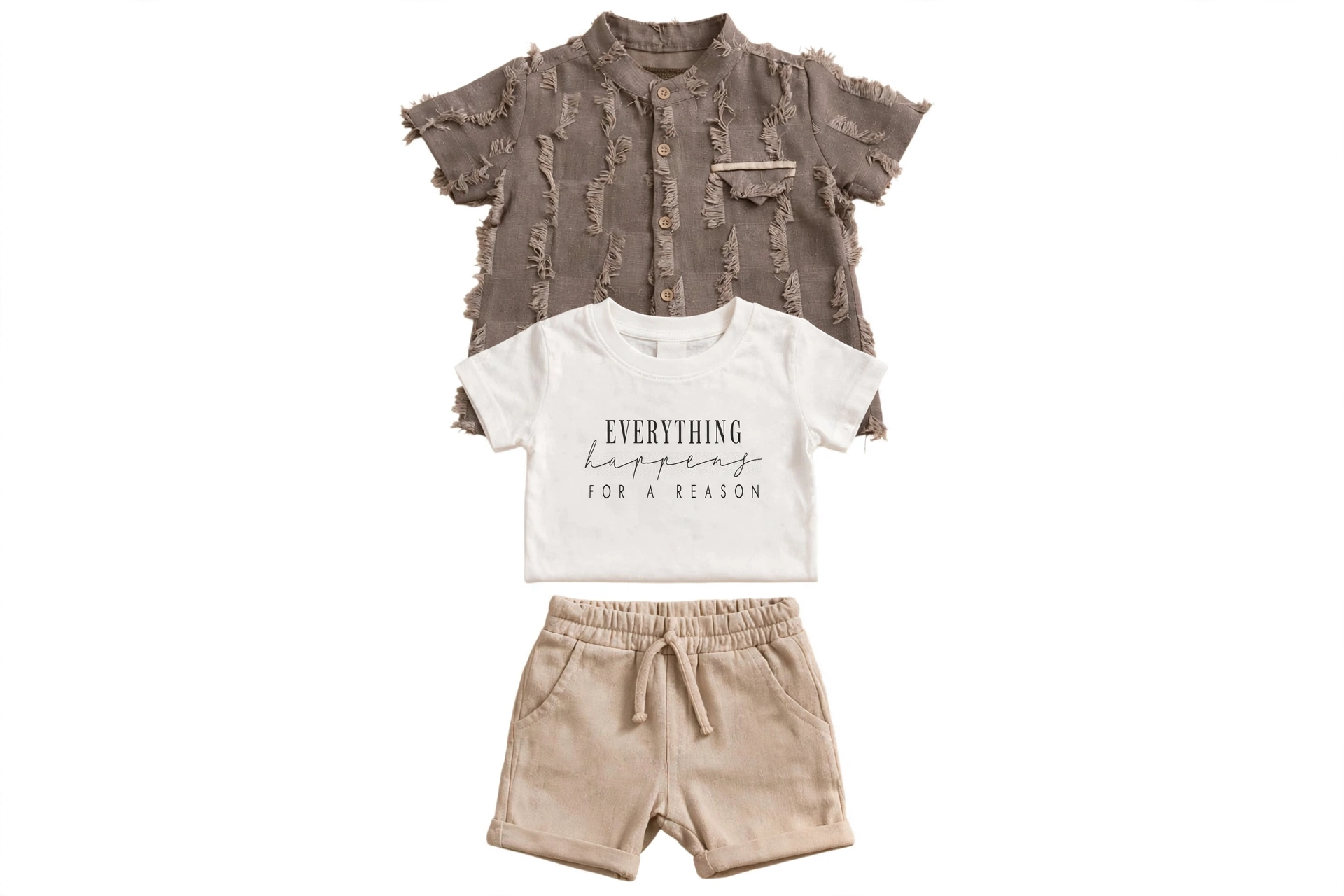 Set pentru copii 3 piese CONCEPT cu camasa texturata, tricou si pantaloni scurti bej, 6-24 luni [6]