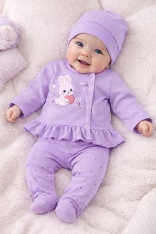 Set pentru nou-nascuti – 3 piese, model Iepuras Lila [1]
