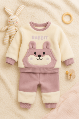 Set bluzita si pantaloni - Set Pufos cu bluzita si pantaloni pentru Bebelusi - Rabbit - Mov