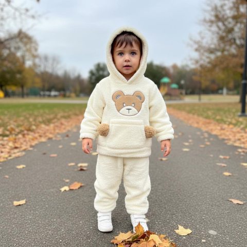 Set pufos hanorac si pantaloni Welsoft White [2]