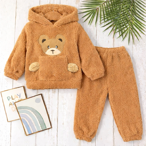 Set bluzita si pantaloni - Set pufos hanorac si pantaloni Welsoft - Brown