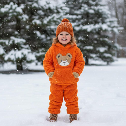 Set bluzita si pantaloni - Set pufos hanorac si pantaloni Welsoft - Orange