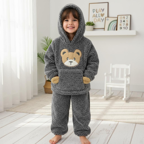 Set bluzita si pantaloni - Set pufos hanorac si pantaloni Welsoft - Grey