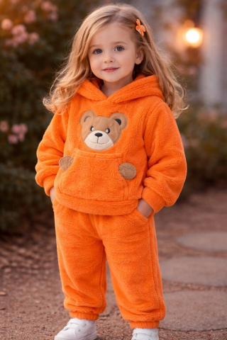 Set bluzita si pantaloni - Set pufos hanorac si pantaloni Welsoft - Orange