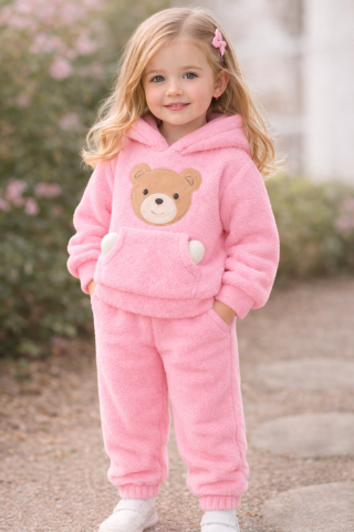 Set bluzita si pantaloni - Set pufos hanorac si pantaloni Welsoft - Pink