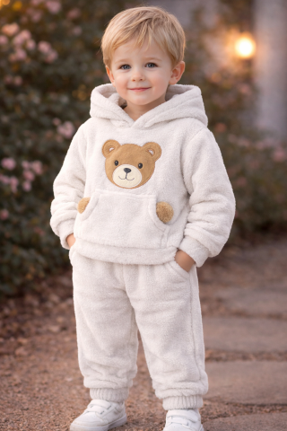 Set bluzita si pantaloni - Set pufos hanorac si pantaloni Welsoft White