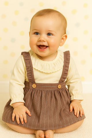 Imbracaminte - Set Rochita Sarafan Fetite cu Bluza, Crem si Maro